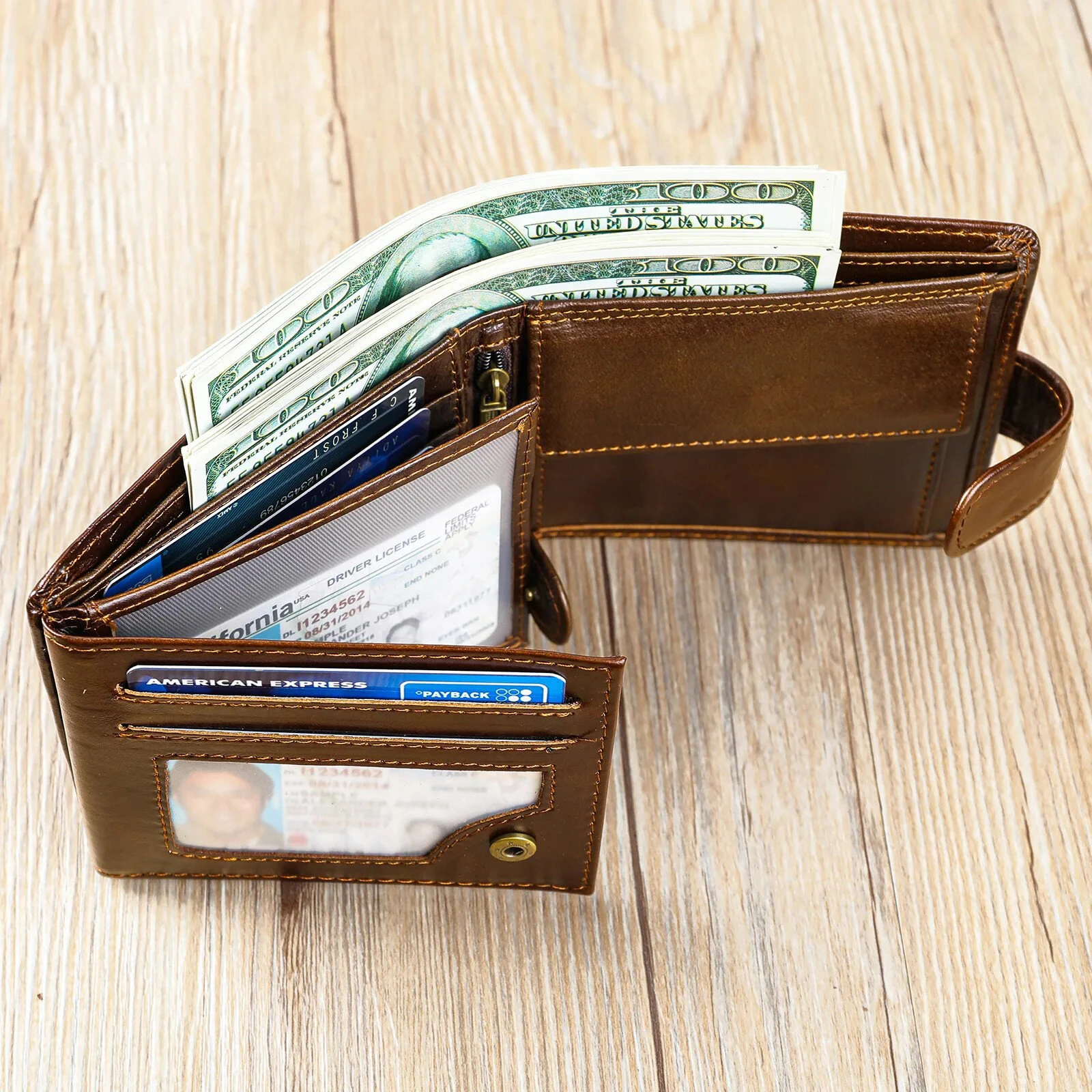 (image for) Ekphero Men's Retro Genuine Leather Wallet, Compact Multi-Card Money Clip, Multi Slot Anti-theft Credit Card Holder Coin Purse